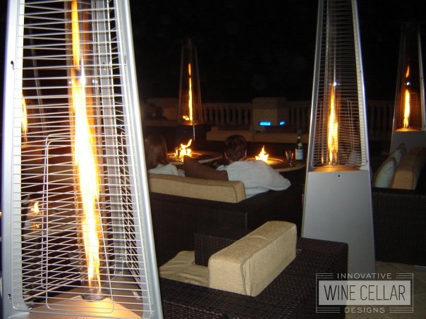 Ferrara Flame Outdoor Heater for Commercial Outdoor Lounge at Night