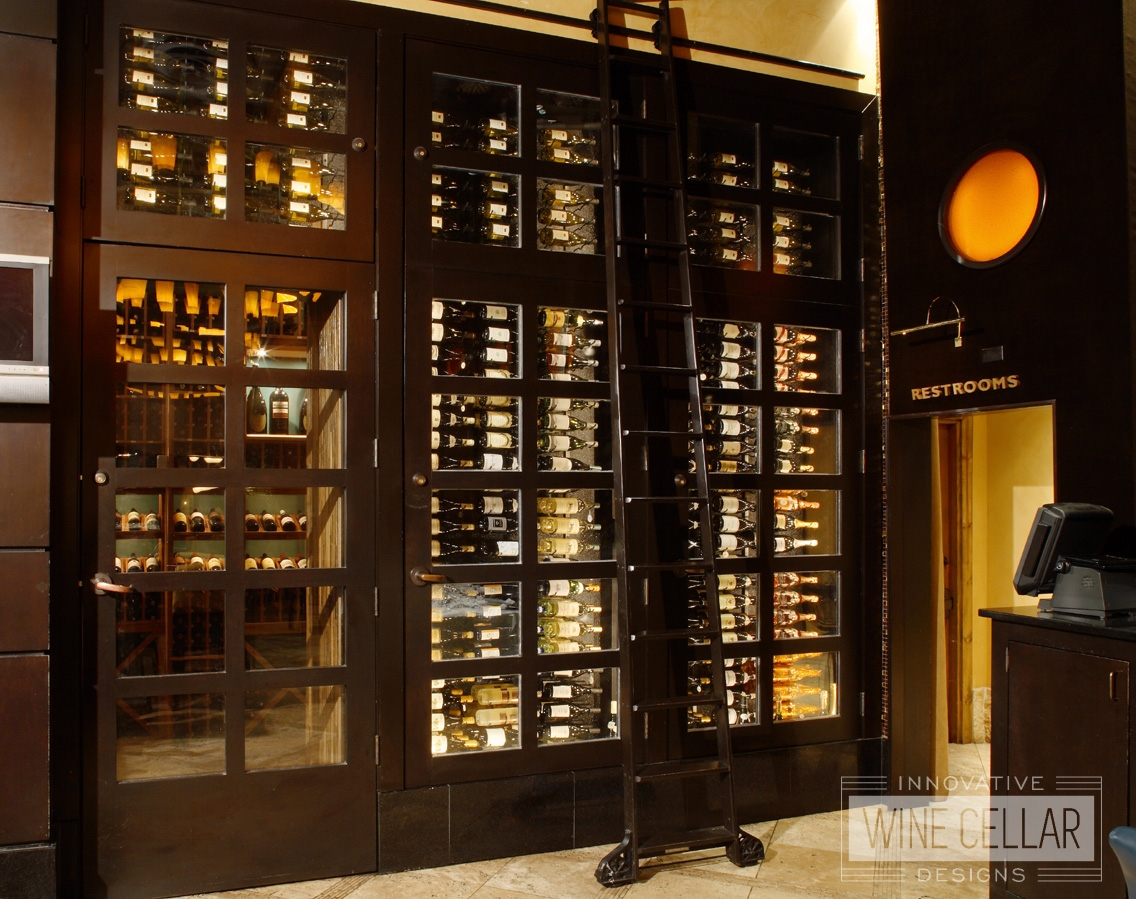 Wine cabinet display in upscale restaurant