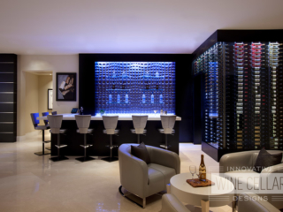 Modern wine cellar & bar, custom design & install by Innovative Wine Cellar Designs.