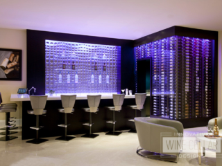 Modern wine cellar & bar, custom design & install by Innovative Wine Cellar Designs.