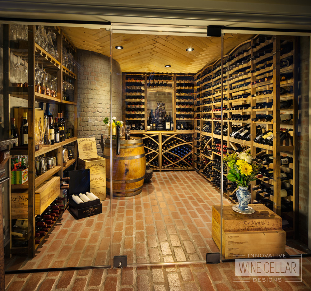 Reclaimed wine barrel wine cellar, custom design & install by Innovative Wine Cellar Designs.