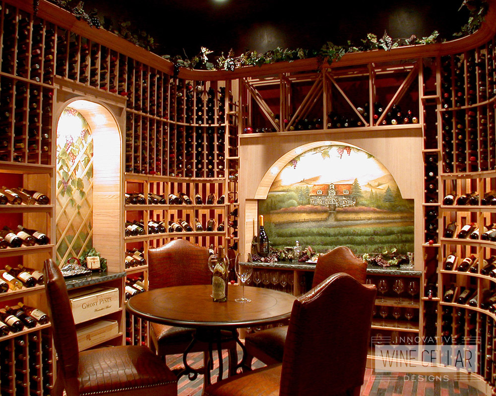 Traditional wine cellar & tasting room, custom design & install by Innovative Wine Cellar Designs.