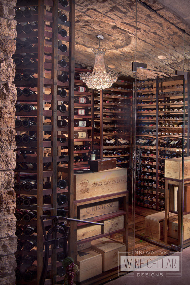 Reclaimed wine barrel cellar, custom design & install by Innovative Wine Cellar Designs.