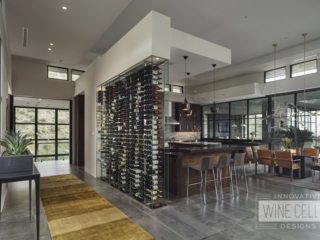 Modern kitchen wine wall cellar, custom design & install by Innovative Wine Cellar Designs.