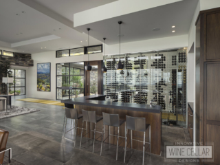 Modern kitchen wine wall cellar, custom design & install by Innovative Wine Cellar Designs.