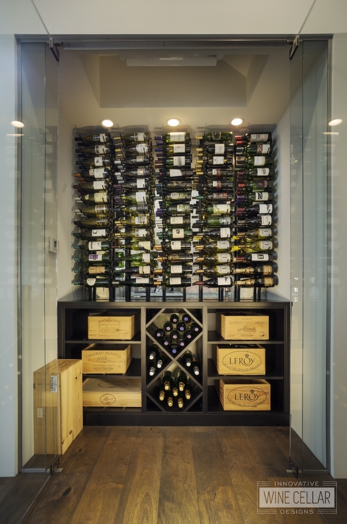 glass enclosed wine storage room