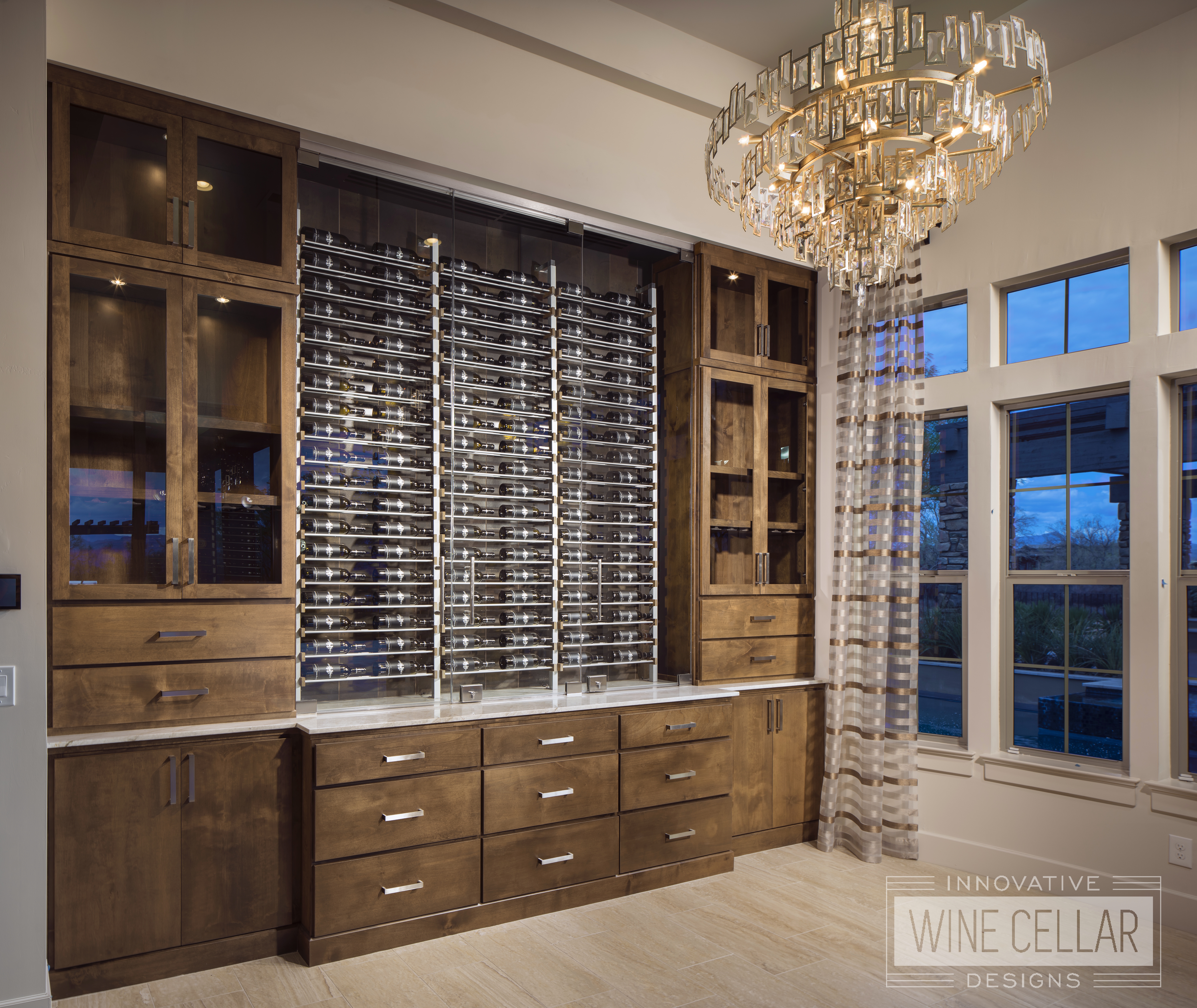 wine wall cabinets at Verde River model home before