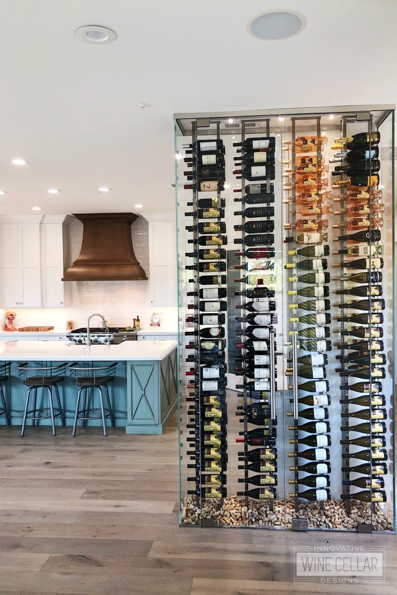 Glass wine wall in kitchen