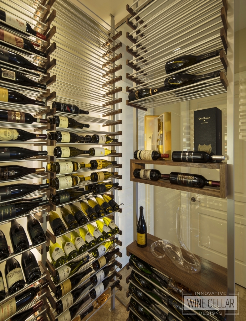 Simplistic wine cellar with metal and wood wine racks